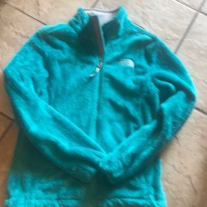 Teal green Northface fuzzy jacket